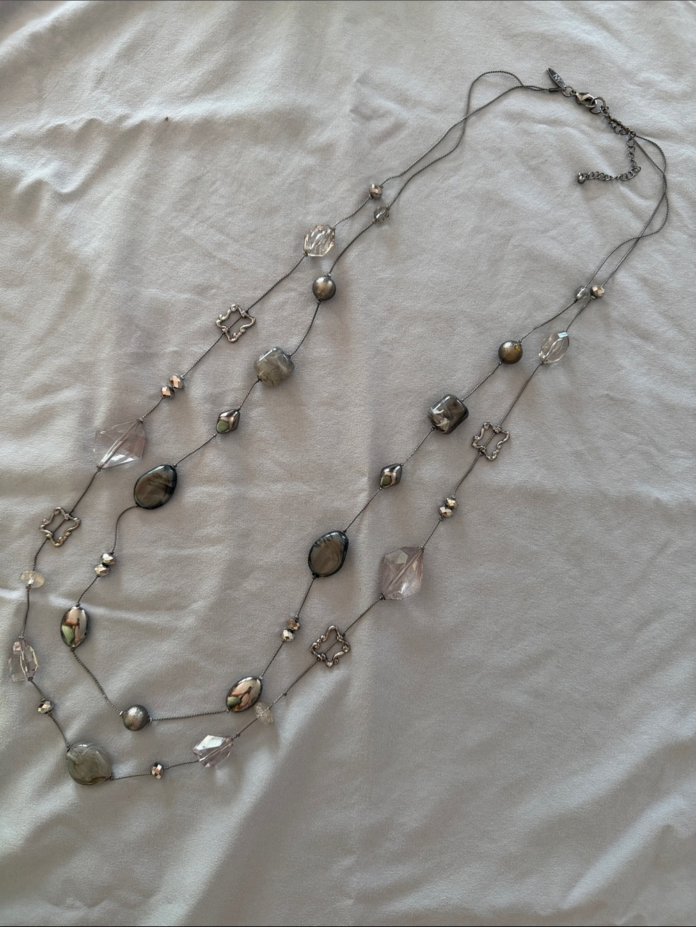 Women's Multi-Strand Gray Beaded Necklace